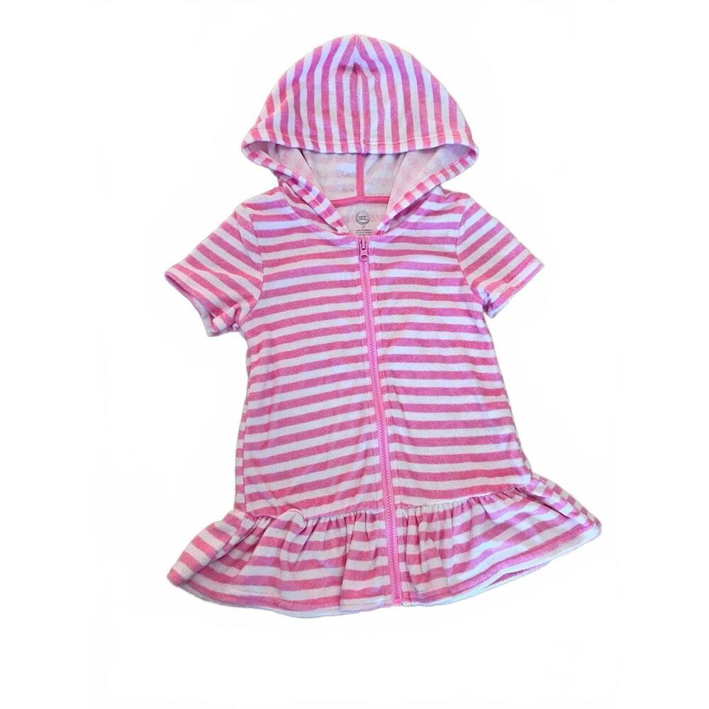 Pink and White Striped Hooded Swim Cover-Up